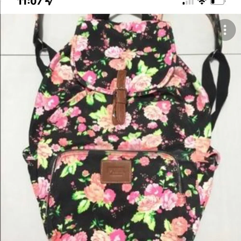 Victoria’s Secret vs pink neon floral campus slouch backpack everyday vintage